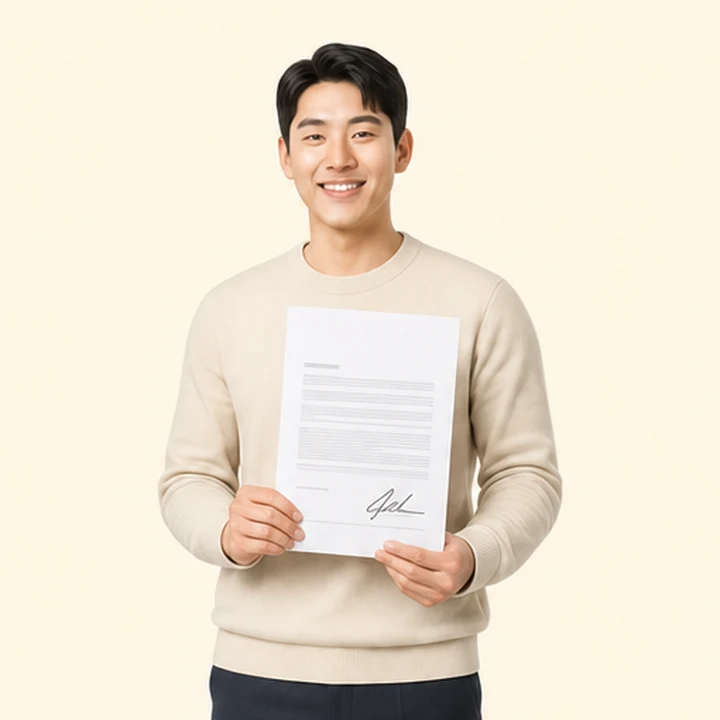 카니발 신차 장기렌트 서면 견적서를 들고 있는 고객